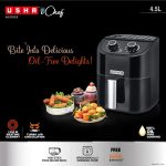 USHA Ichef Air Fryer 4.5L, 10 In 1 Functions: Air Frying, Baking, Roasting, Grilling, Thawing, Slow, Toasting And Air Drying |Turbo Air Circulation|Oil Free Cooking (Black), 1350 Watts - Image 3