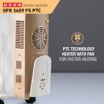 USHA 3609FS PTC 2000-Watt Oil Filled Radiator 9 fin (White) - Image 3