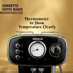 Havells Corretto Coffee Maker, Espresso/Cappuccino Machine with 15bar Pressure Pump | Thermometer Display | Frothing Function | Detachable Drip Trip | Filter Holder | Twin Brewing - Image 3