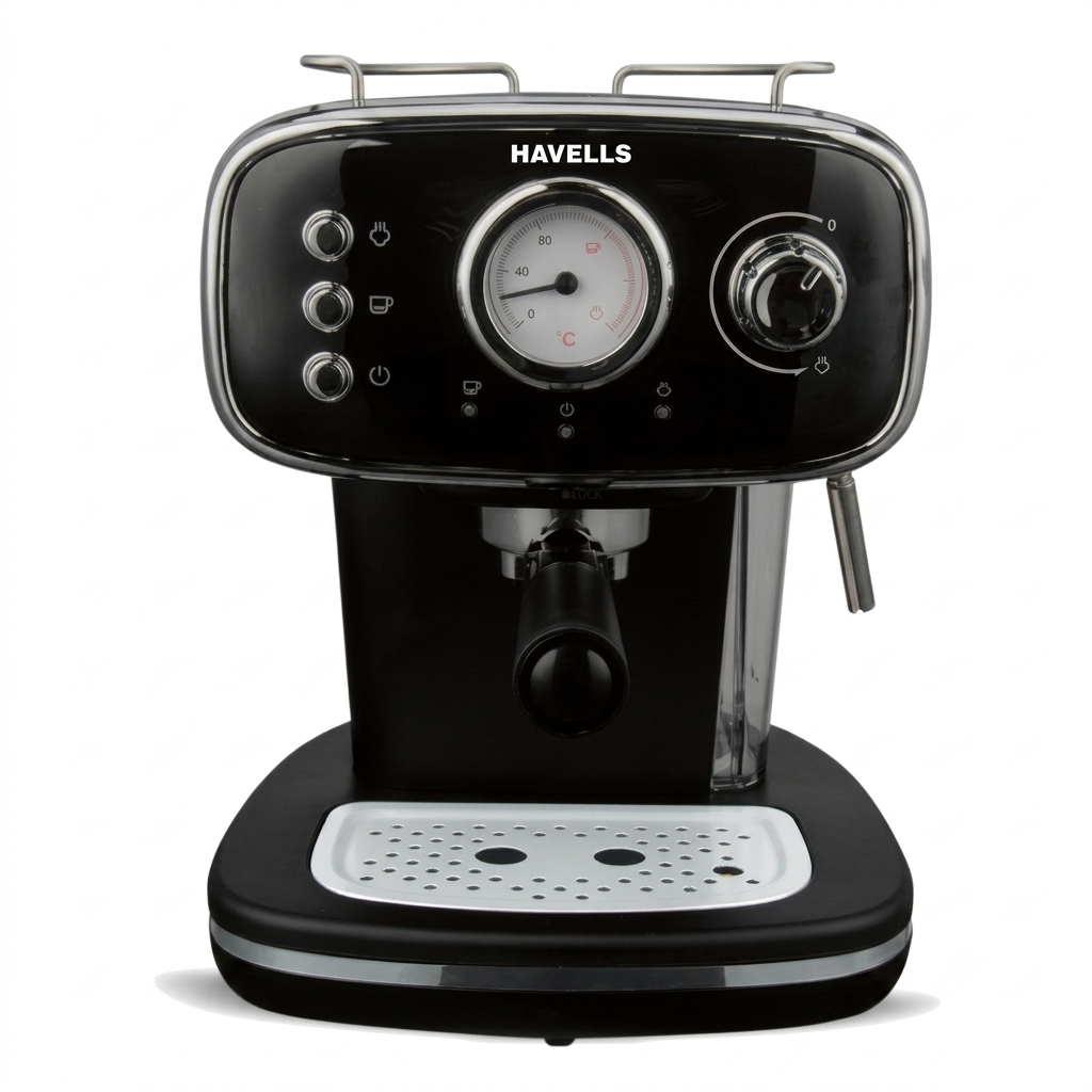 Gemini_Generated_Image_8n3nk28n3nk28n3n Havells Corretto Coffee Maker, Espresso/Cappuccino Machine with 15bar Pressure Pump | Thermometer Display | Frothing Function | Detachable Drip Trip | Filter Holder | Twin Brewing - Image 1